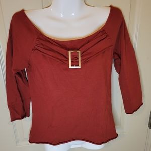 Benzene Girl Womans XL Top Round Scoop Neck Mid Sleeve Red